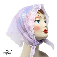 Vintage Lilac Sheer Chiffon Flocked Triangle Head Neck Scarf Made in Japan - Hey Viv !  * Design: This sheer scarf has a white floral flower flocked design  * Can be worn as a neck scarf or head scarf  * Measurements: 32"x22"x22"  * Tag: 100% Nylon Exclusive of Print, WPL 10360, Made in Japan  * Treat yourself or give as a charming gift to someone stylish. This item is in overall very good condition consistent with is age. Please contact with questions. Thank you - Viv at Hey Viv ! EP-24-0909-02 Triangle Head, Vintage Lilac, Vintage Scarves, Sheer Scarf, Sheer Chiffon, Neck Scarf, Vintage Scarf, Head And Neck, Floral Flower