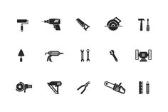 black and white tools icons on a white background