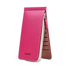 Women's Leather Card Case Holder Wallet Rfid Trifold Thin Zipper Wallet Purse   #CarryWithYou Pu Bag, Man Purse, Large Wallet, Handbag Wallet, Zipper Wallet, Leather Wallet Mens, Wallet Fashion, Card Holder Wallet, Credit Card Holder