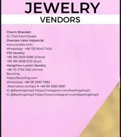 an advertisement for jewelry vendors on a pink background