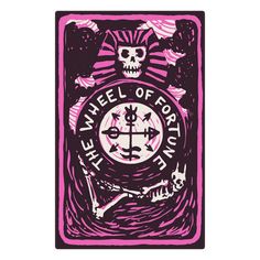 The Wheel of Fortune card in a skeleton-themed tarot PNG Design Augmented Reality Design, Pink Tarot, Zombie Game, Fortune Cards, Tarot Card Design, Stuff To Print, Spotify Playlist Covers, Tarot Art, Wheel Of Fortune