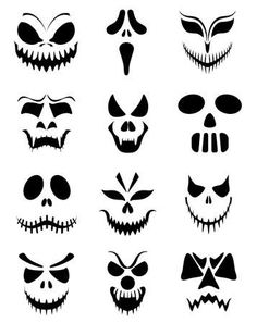 the scary faces and eyes of halloween characters in black silhouettes on a white background