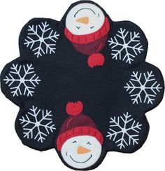 Snowman   Black Candle Mat  - Interiors by Elizabeth Felt Candle Mats Free Printable, Fall Felt Crafts, Candle Mats Patterns, Felt Candle Mats, Embroidered Snowflakes, Penny Rug Patterns, Candle Mats, Snowman Candle, Felt Snowman