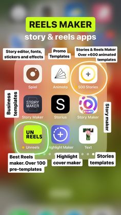 an iphone screen with the text reels maker story & reels apps on it