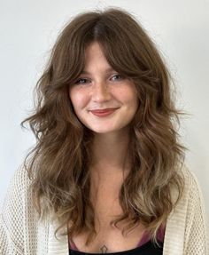 Soft Long Shag for Round Faces Rounded Shag Haircut, Medium Hair Long Curtain Bangs, Shag Haircut With Side Part, Soft Shag With Curtain Bangs, Shag Haircut Updo, Medium Length Haircut With Curtain Bangs For Round Faces, Medium Hair Layers With Bangs, Thick Wavy Hair With Bangs, Long Shag Wavy Hair