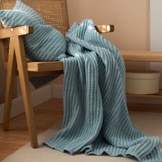 Bring the warmth of cozy comfort into your kid's bedroom with this soft Rib Stitch Knitting, Cream Throw Blanket, Guest Room Bed, Blue Throw Blanket, Blue Earth, Yellow Coffee, Knit Throw, Knit Throw Blanket, Blue Throws