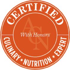 the logo for certified with honorary's culinary nutrition expert, which is orange and white