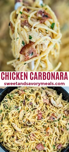 chicken carbonara is an easy and delicious dinner that's ready in less than 30 minutes