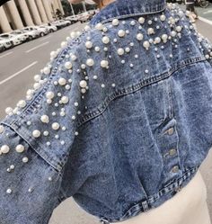 Decorate Denim Jacket, Long Sleeve Jean Jacket, Pearl Jacket, Spring Coats, Short Coats Women, Loose Clothes, Denim Jacket Short, Long Sleeve Denim Jacket, Cropped Coat