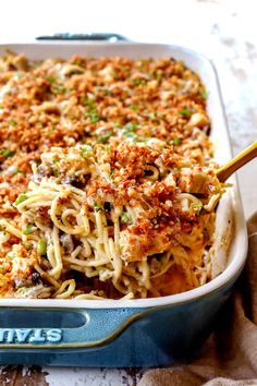 a casserole dish with turkey or chicken tetrazzini