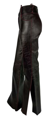 For Sale on 1stDibs - TheRealList presents: a fabulous pair of brown/red leather Christian Dior pants, designed by John Galliano. From the Fall/Winter 2001 collection, these Elegant Brown Leather Pants Full Length, Elegant Full-length Brown Leather Pants, Elegant Brown Full-length Leather Pants, Elegant Full Length Brown Leather Pants, Vetements Pants, Luxury Brown Leather Bottoms, Formal Leather Brown Bottoms, Formal Brown Leather Bottoms, Luxury Brown Pants