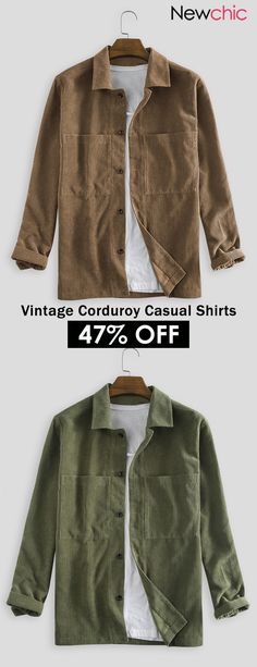 Mens Vintage Corduroy Long Sleeve Turndown Collar Loose Casual Shirts. #shirts #menfashionshirts #longsleeve Men Moda