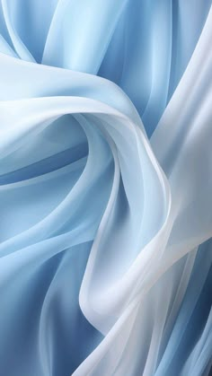 an abstract blue and white background with wavy lines in the center, as well as flowing fabric