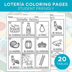 the spanish coloring pages for children with pictures of different things to color and write on them