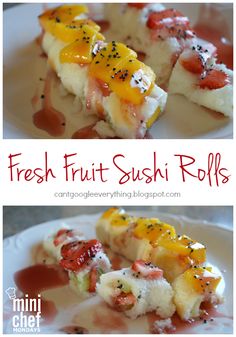 fresh fruit sushi rolls on a white plate