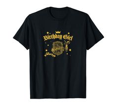 a black birthday girl t - shirt with gold lettering