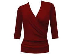 Delivery times: Germany= 14 days; EU= 3 weeks ; Non-EU= 2-4 weeks With the Enia shirt, here in dark red, you have a real all-round treasure in your wardrobe. It goes perfectly with jeans, but also with an elegant skirt, in the office or at a party, preferably anywhere... The wrapped top is absolutely on trend and conjures up a fantastic cleavage. The ruffles on the sides are a beautiful eye-catcher and provide the necessary comfort. The narrow 3/4 length sleeves make this shirt perfect. The wrap Classic Stretch Red Tops, Classic Red Stretch Tops, Elegant Stretch Burgundy Tops, Classic Fitted Red Top, Classic Burgundy Fall Top, Red Stretch Tops For Work, Red Stretch Top For Workwear, Red Stretch Top For Work, Fitted Burgundy Shirt For Fall