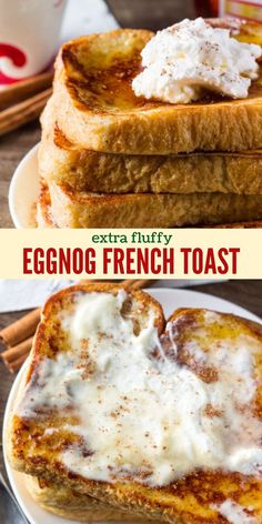 eggnog french toast on a plate with whipped cream