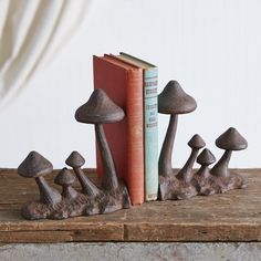 Mushroom Sprouts Bookends Mishroom Shelves, Goblin Core Furniture, Toadstool Decor, Naturalist Furniture, Forest Ceramics, Goblincore Room Decor, Forest Room Decor, Literary Decor, Mushroom Home Decor