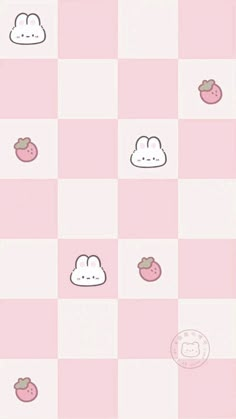 the pink and white checkered wallpaper has different designs on it