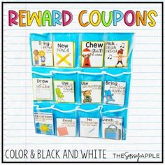 reward coupons for students to use with their classroom's name tags and posters