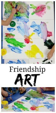 kids are painting with their hands and the words, friends art