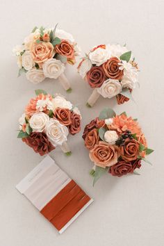 the bridal bouquets are arranged next to each other