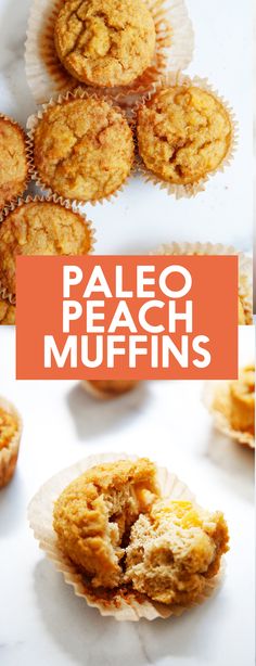 paleo peach muffins with the title overlaying it's image