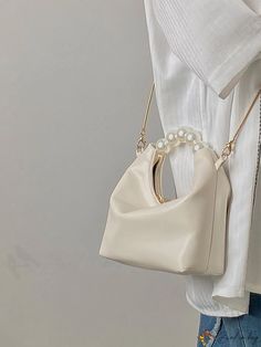 BirdinBag - Elegant Satchel Bag with Faux Pearl Embellishments Dome Bag, Chain Pattern, White Details, Satchel Bag, Bag Bag, Mini Fashion, Satchel Bags, Faux Pearl, Pu Leather