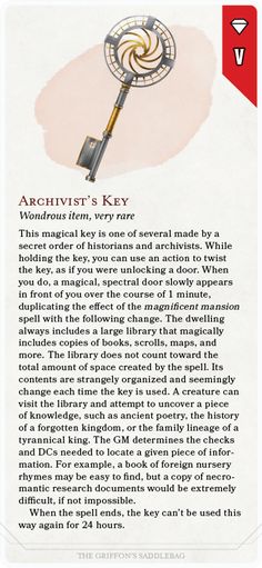 the back cover of an article about archety's key