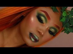 Poison Ivy Make Up Ideas, Posion Ivy Halloween Makeup, Poison Ivy Headpiece, Position Ivy Makeup, Posin Ivy Make Up, Poison Ivy Cosplay Makeup, Green Ivy Makeup, Poison Ivy Makeup Tutorial