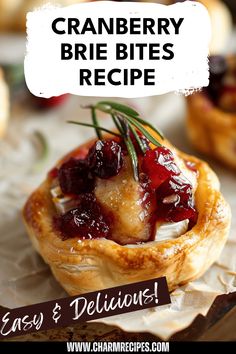 cranberry brie bites recipe with text overlay