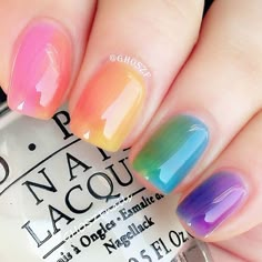 Nails Rainbow, Rainbow Nails Design, Ombre Nail Art Designs, Nails Yellow, Colorful Nail, Nail Art Ombre, Cute Summer Nails, Rainbow Nails, Nails Coffin