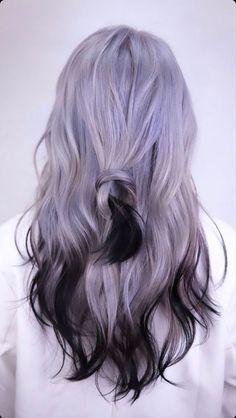 Fairy Hair Colors, Ghost Hair Color, Cool Hair Dye Ideas For Blondes, Anime Hair Dye Ideas, White Hair With Black Tips, Grunge Hair Dye Ideas, Natural Haircolour, White Pink Hair, Black Tips