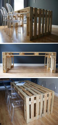 the table is made out of wooden pallets