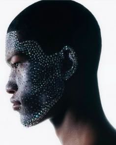 Male Editorial, Men Editorial, Rhinestone Makeup, Crystal Makeup, Mask Makeup, Male Makeup, Beauty Shoot, Woman Portrait