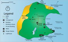 a map of the island of legendd in green and yellow, with several locations marked