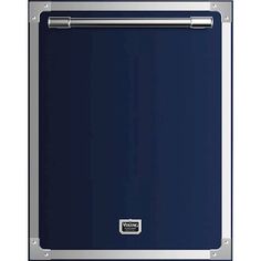 a blue dishwasher with stainless steel trimmings and an oven door on the front