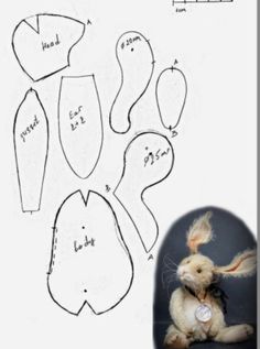 an image of the pattern for a stuffed animal rabbit with its head and legs cut out