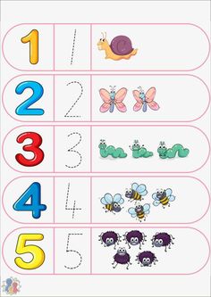 the printable worksheet for numbers 1 - 5 with pictures of bugs and bees