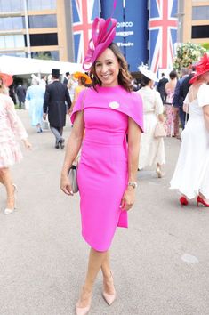 Royal Ascot 2023 - Day Five 1960s Inspired Outfits, Jessica Ennis, Powder Blue Dress, Race Day Fashion, White Fascinator, Floral Frocks, White Lace Maxi, Color Blocking Outfits