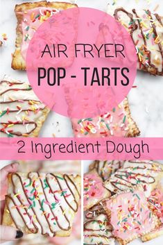 four different types of air fryer pop tarts with sprinkles