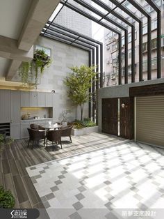 an outdoor living area is shown in this image