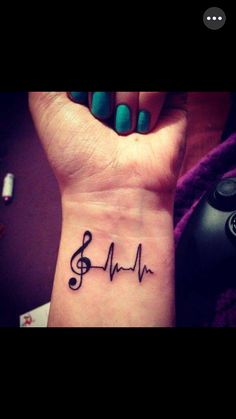 a woman's wrist tattoo with music notes on it