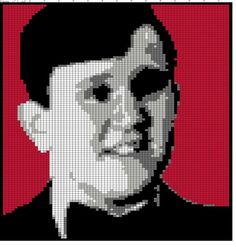 a pixellated image of a man in black and white