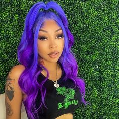 Purple Lace Wig, Blue Natural Hair, Purple Wigs, Purple Blue Ombre, Event Hairstyles, Purple Wig, Blue Wig, Hair Color Purple, Ombre Wigs