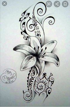 a drawing of a flower with swirls on it