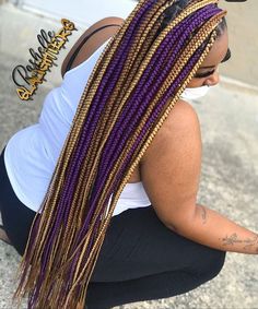 Large Color Knotless Braids, Two Colored Box Braids, Medium Box Braids With Color, Cornrows Locs, Elle Hairstyles, Colorful Box Braids, Box Braids With Color, Color Box Braids, Large Knotless Box Braids