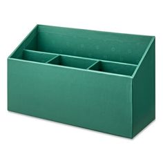 a green storage box with three compartments