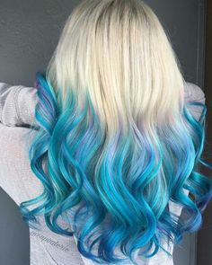 Blue And Blonde Hair, Blonde And Blue Hair, Funky Hair Colors, Ombre Hair Color Ideas, Hair Color Idea, Blue Ombre Hair, Brown Ombre Hair, Rainbow Hair Color